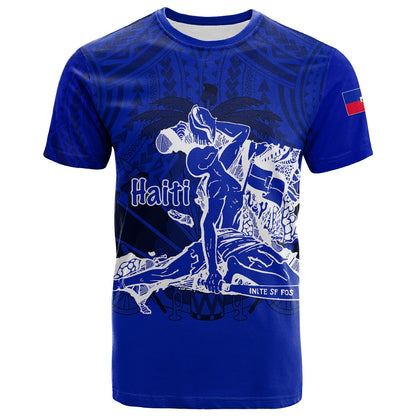 Haiti T-Shirt Polynesian Neg Maron Custom Blue Style Graphic Tee