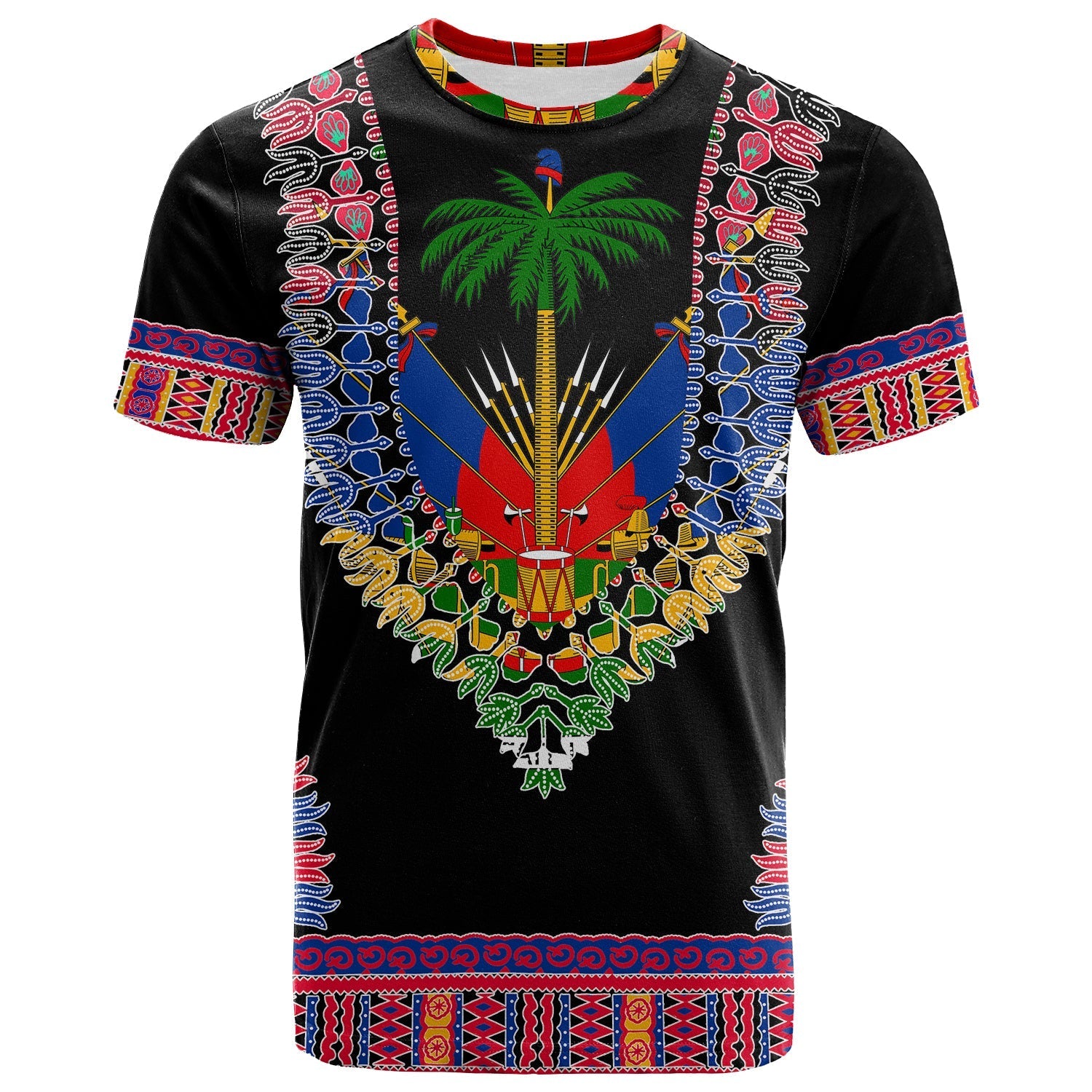 Custom Haiti T-Shirt Dashiki Mix Coat Of Arms Black Style Graphic Tee
