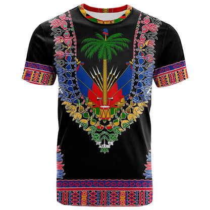 Custom Haiti T-Shirt Dashiki Mix Coat Of Arms Black Style Graphic Tee