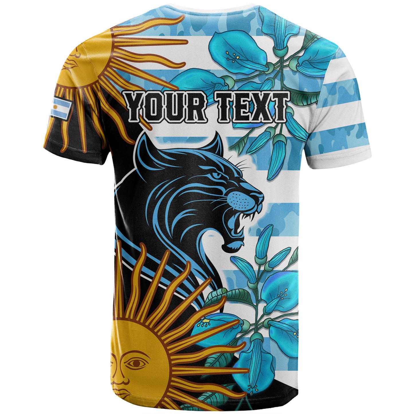 Personalised Argentina Los Pumas Rugby T-Shirt Sol de Mayo Mixed Ceibo Flowers Graphic Tee