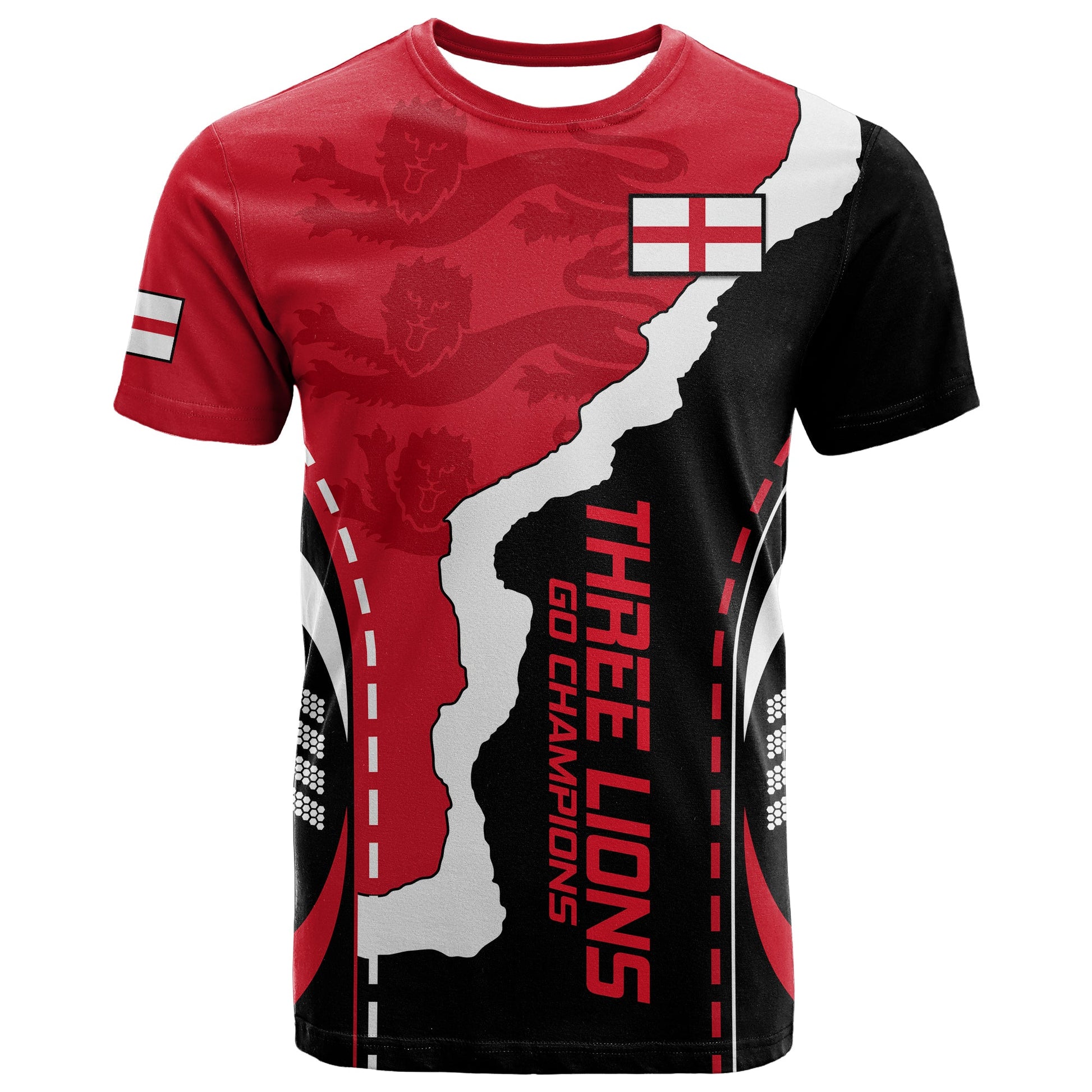 England T-Shirt The Three Lions Football Go Champions Red Graphic Tee