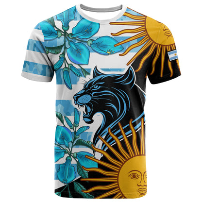 Personalised Argentina Los Pumas Rugby T-Shirt Sol de Mayo Mixed Ceibo Flowers Graphic Tee