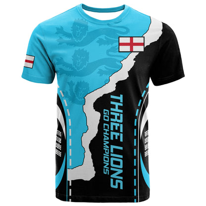England T-Shirt The Three Lions Football Go Champions Blue Graphic Tee