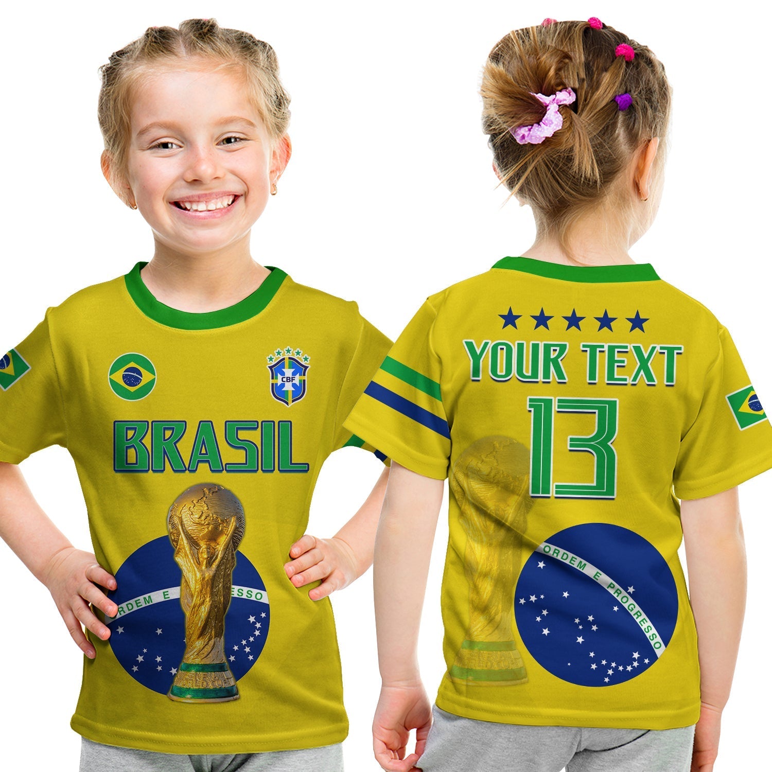Custom Brazil Football T-Shirt Go Champions Selecao Campeao Graphic Tee