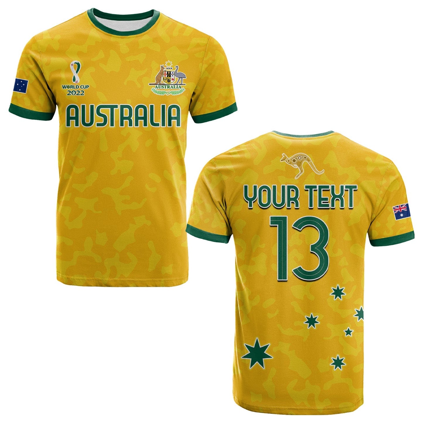 Custom Australia Soccer T-Shirt World Cup Football 2022 Socceroos with Kangaroos Graphic Tee