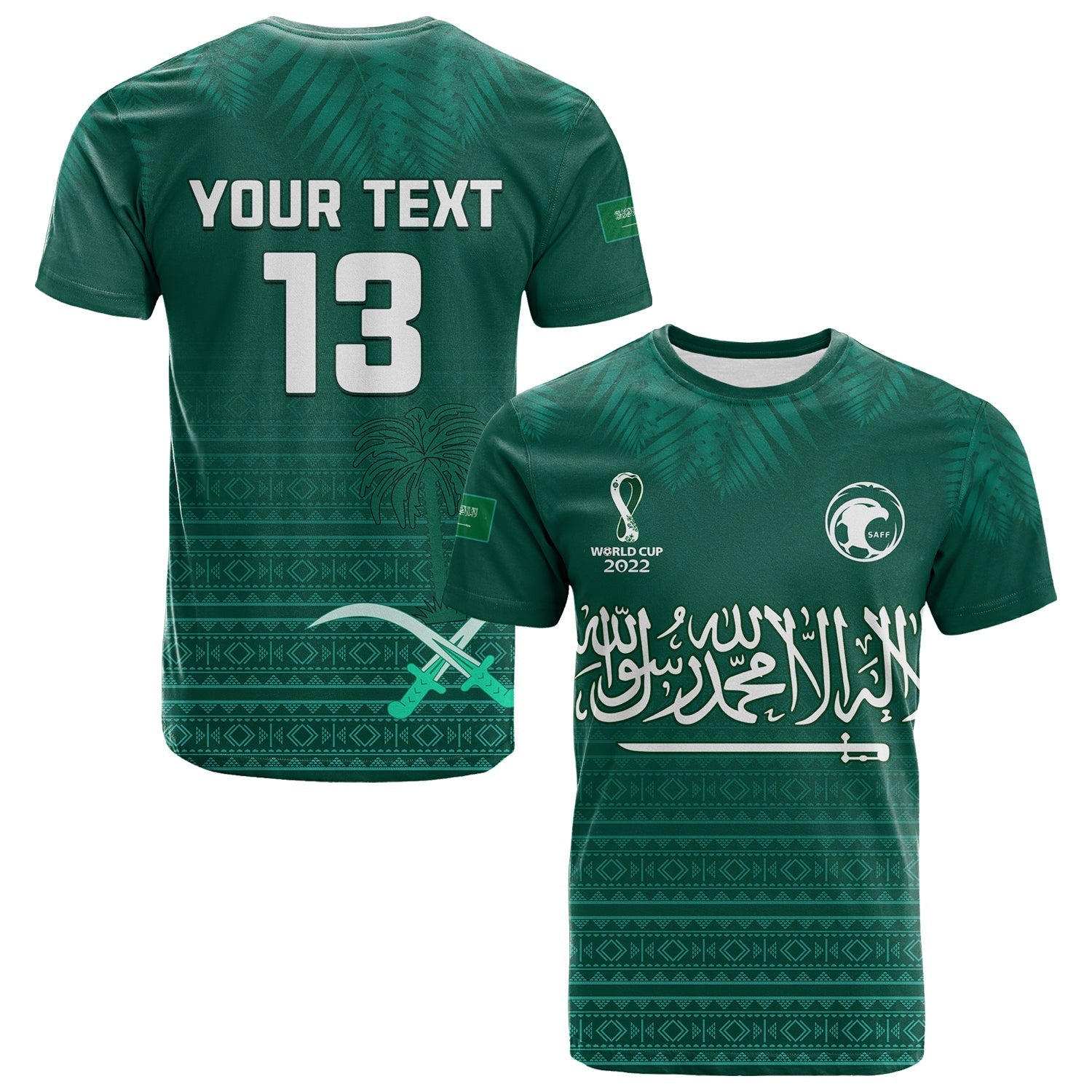 Custom Saudi Arabia Football T-Shirt KSA Proud Arabia Pattern Green Original Graphic Tee