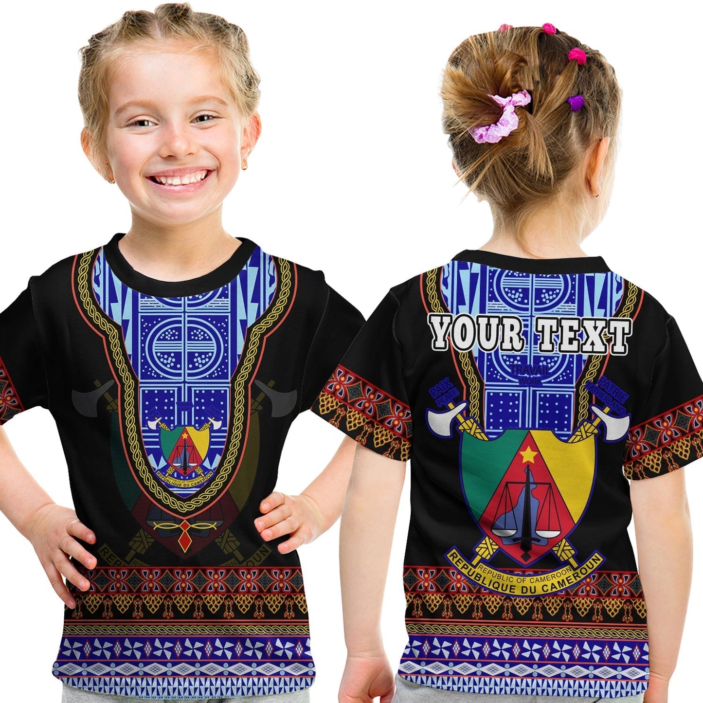 Custom Cameroon T-Shirt Atoghu Pattern Black Style Graphic Tee