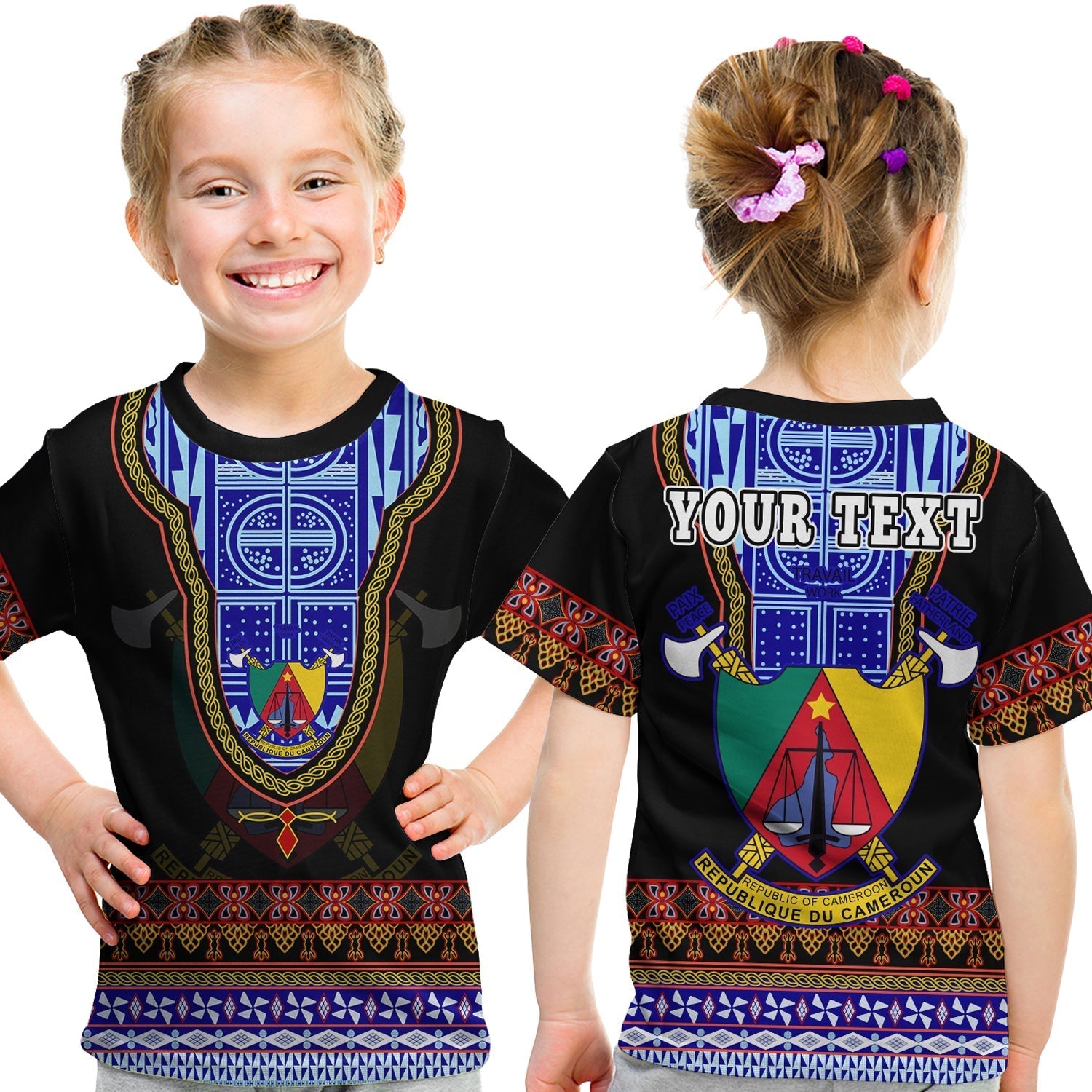 Custom Cameroon T-Shirt Atoghu Pattern Black Style Graphic Tee