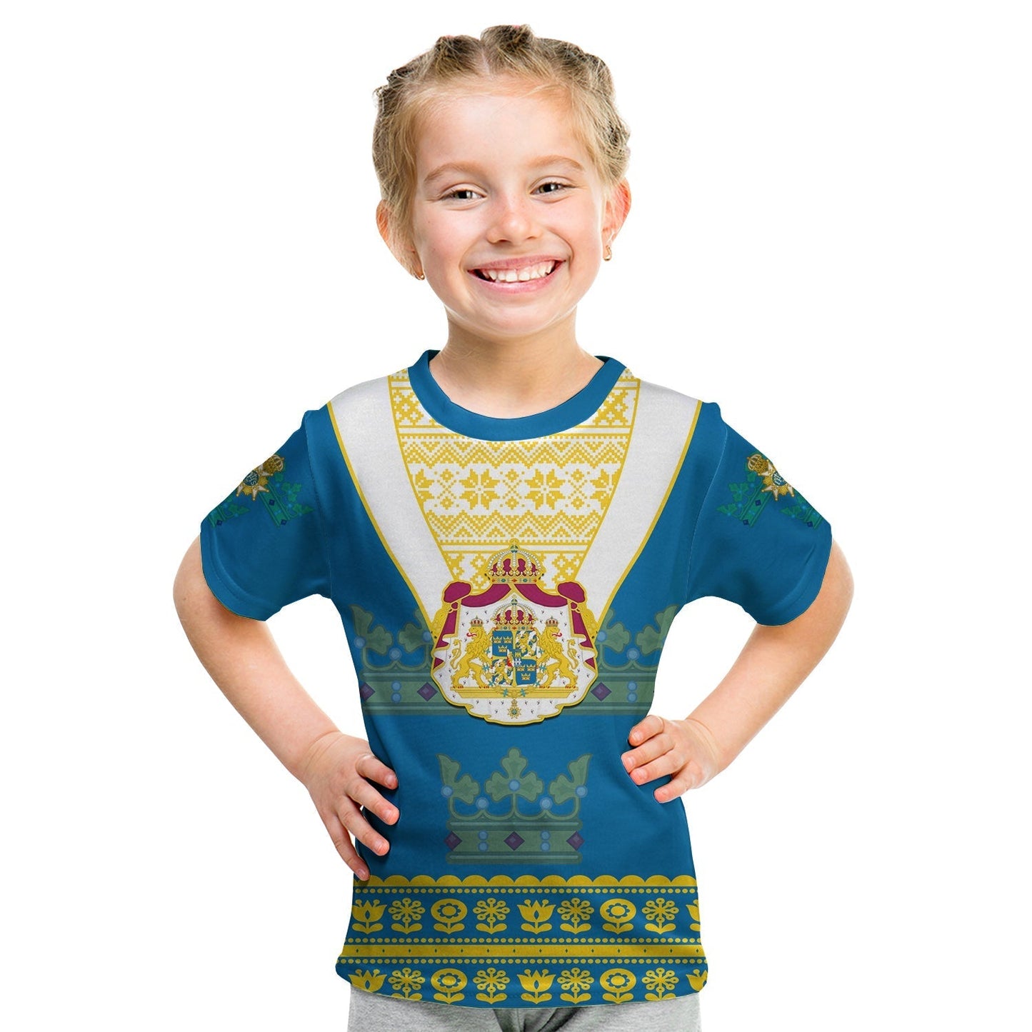 Sweden T-Shirt Swedish Coat Of Arms With Scandinavian Flowers Graphic Tee