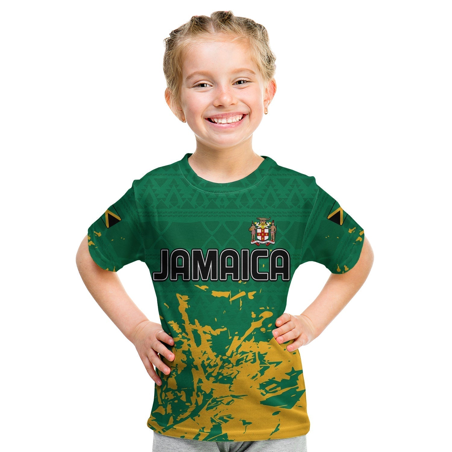 Custom Jamaica Athletics T-Shirt Jamaican Flag With African Pattern Sporty Style Graphic Tee