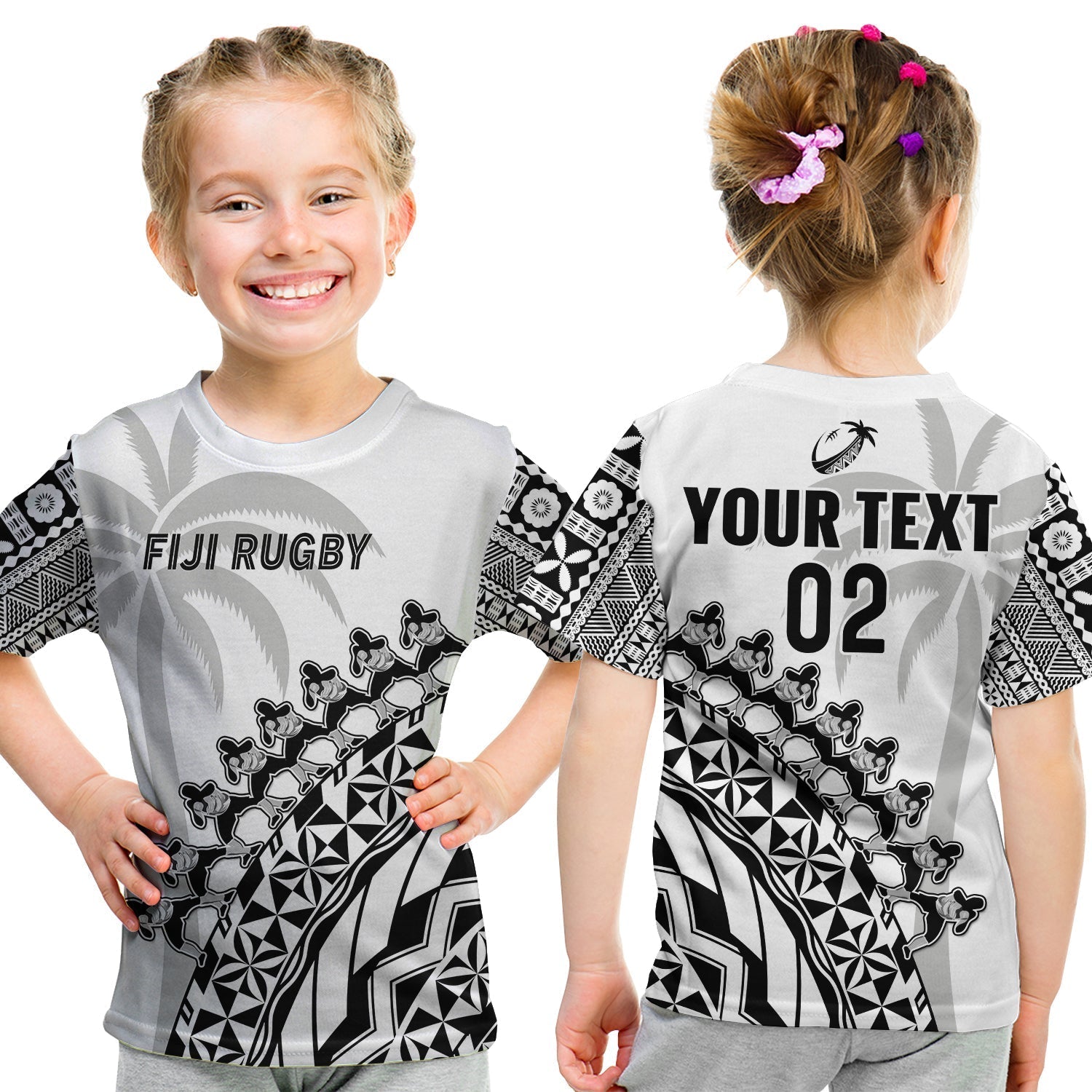 Custom Text And Number Fiji Rugby T-Shirt Fijian Cibi Dance Tapa Pattern White Graphic Tee