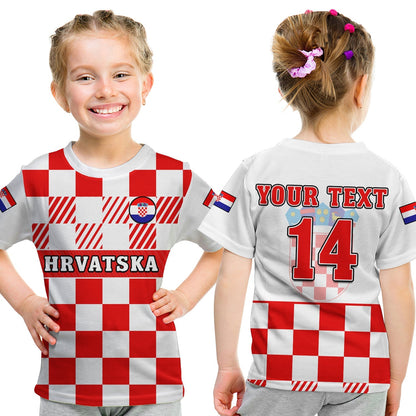 Custom Croatia Football T-Shirt Hrvatska Checkerboard Red Version Graphic Tee