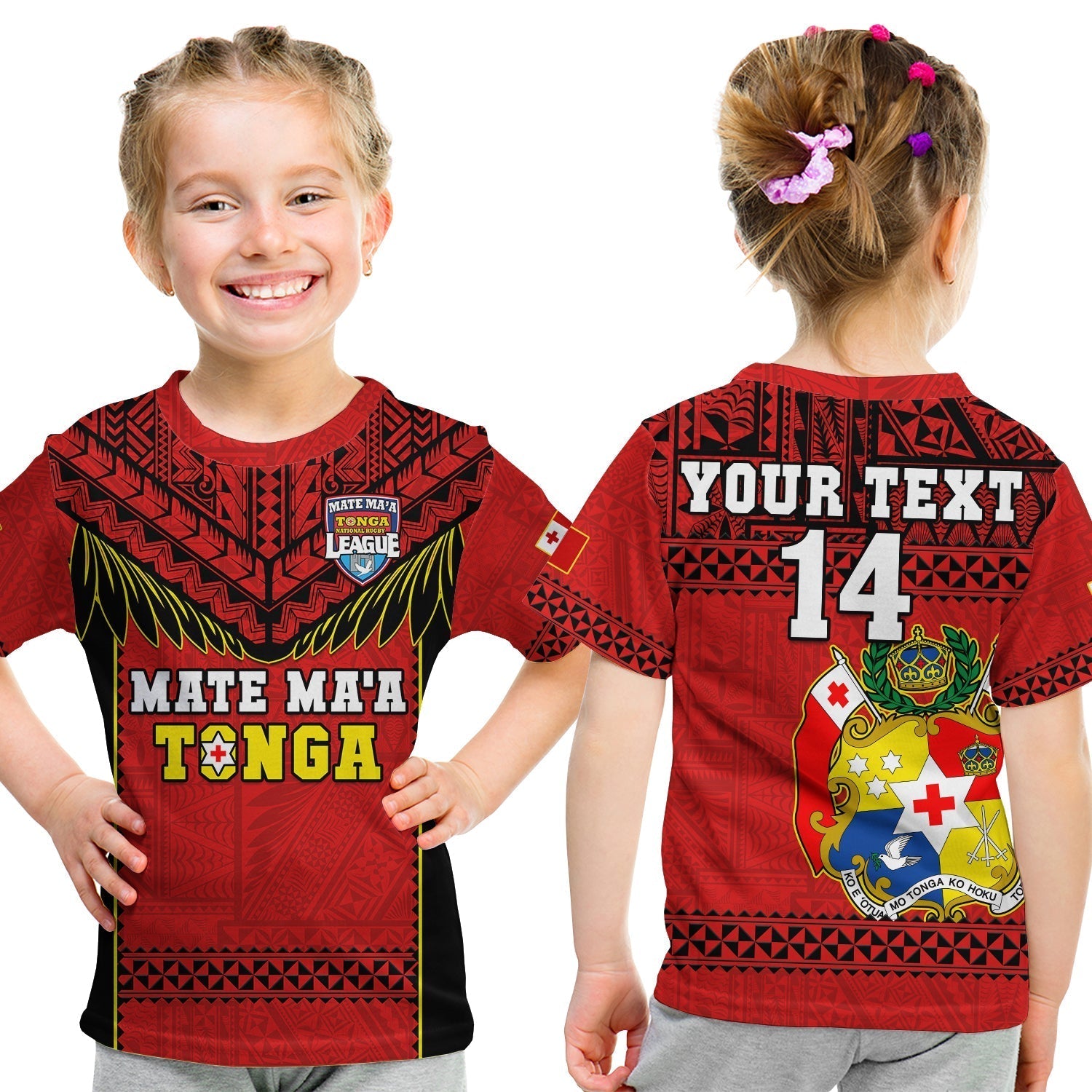 Custom Text And Number Tonga Rugby T-Shirt Mate MaA Tonga Pacific Ngatu Black Graphic Tee