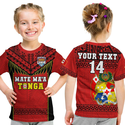 Custom Text And Number Tonga Rugby T-Shirt Mate MaA Tonga Pacific Ngatu Black Graphic Tee