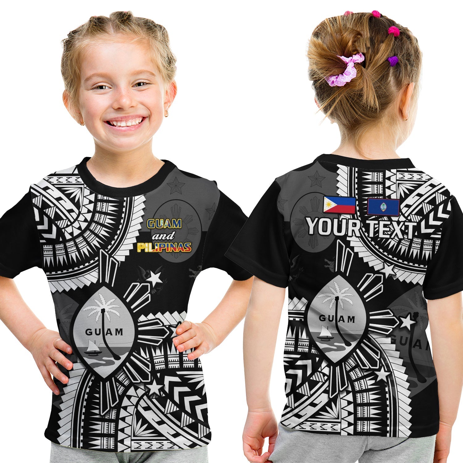 Custom Guam and Philippines T-Shirt Guaman Filipinas Together Black Graphic Tee