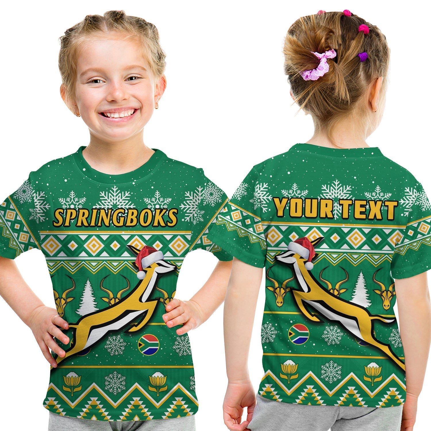 Custom South Africa Rugby Christmas T-Shirt Springboks Proud Geseende Kersfees Graphic Tee