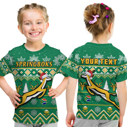 Custom South Africa Rugby Christmas T-Shirt Springboks Proud Geseende Kersfees Graphic Tee