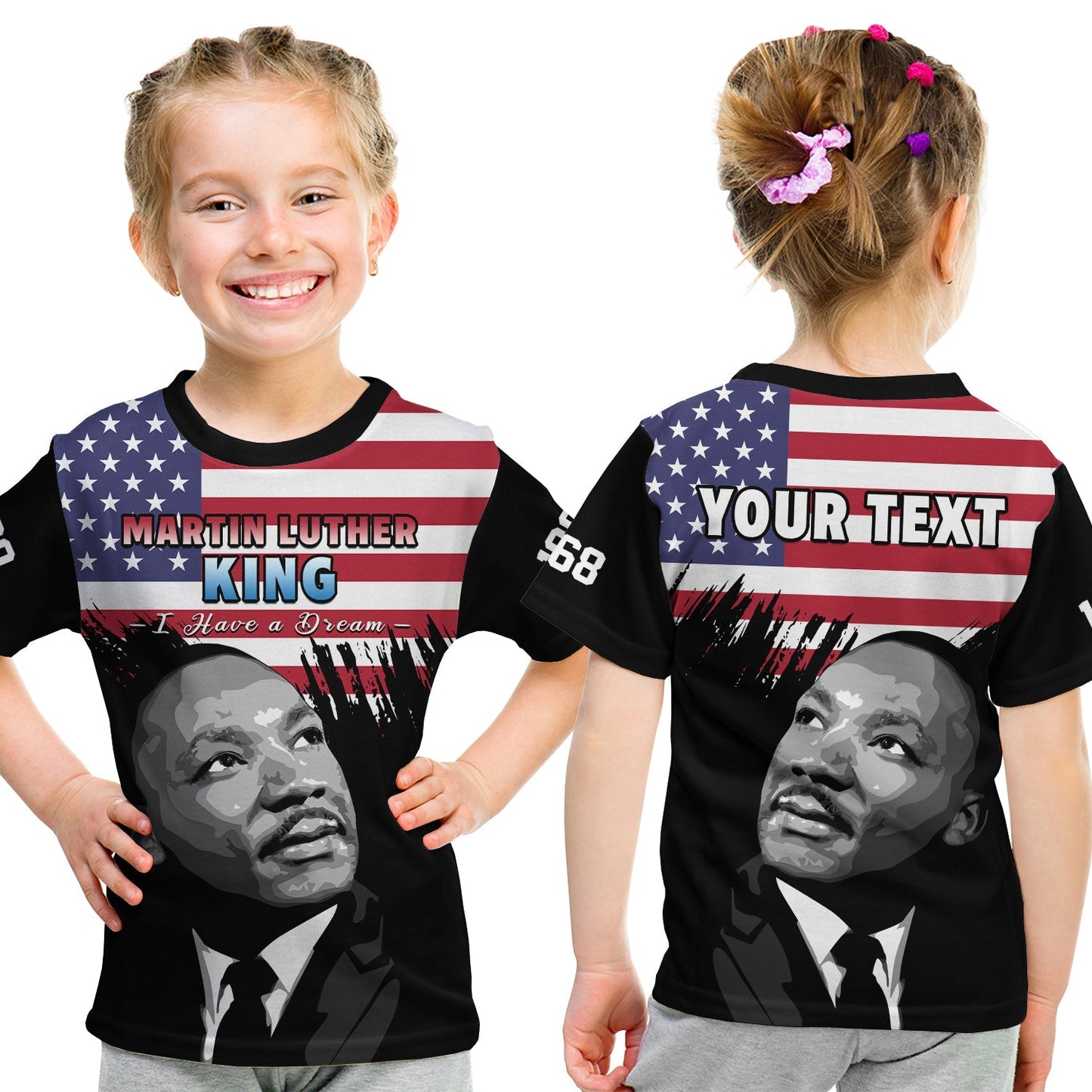 Custom United States T-Shirt United States Happy MLK Day Flag Grunge Style Graphic Tee