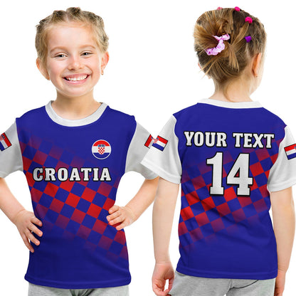 Custom Croatia Football T-Shirt Hrvatska Checkerboard Blue Version Graphic Tee
