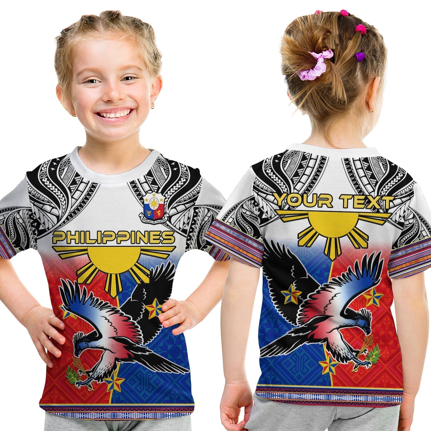 Custom Philippines T-Shirt Polynesian Filipino Pattern With Eagle Graphic Tee