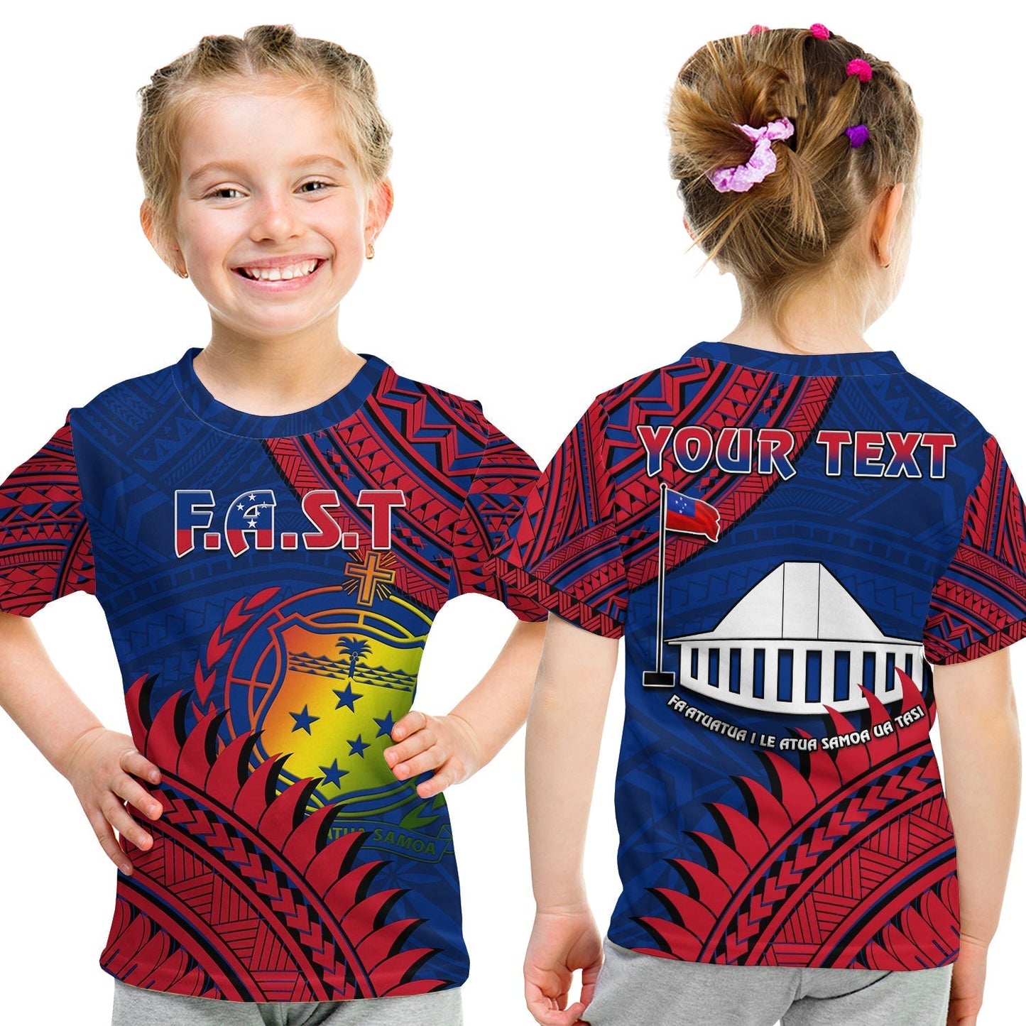 Custom F.A.S.T Samoa T-Shirt Samoan Coat Of Arms Polynesian Pattern Graphic Tee