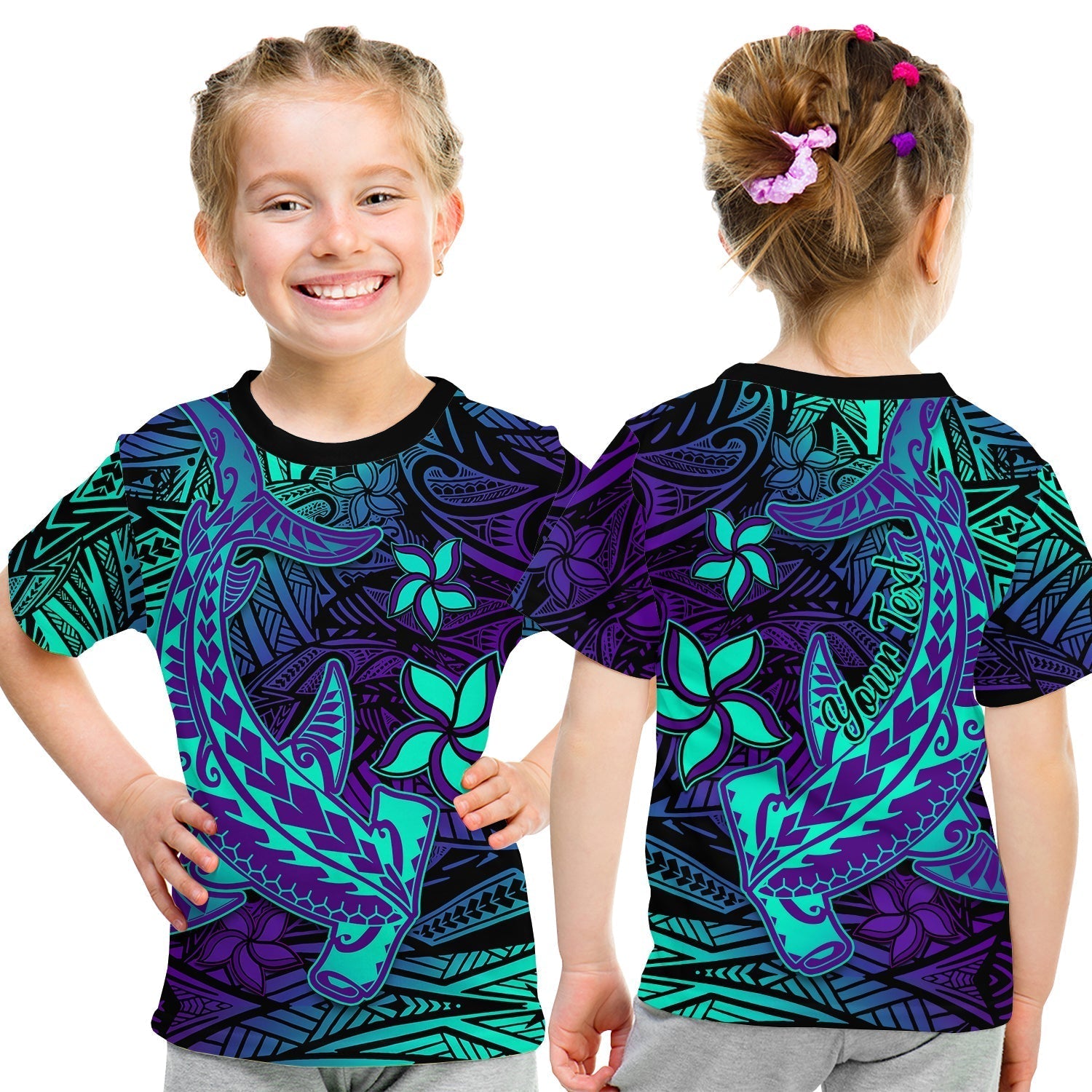 Custom Polynesian T-Shirt Purple Paradise Hawaiian Tribal Hammerhead Shark Graphic Tee