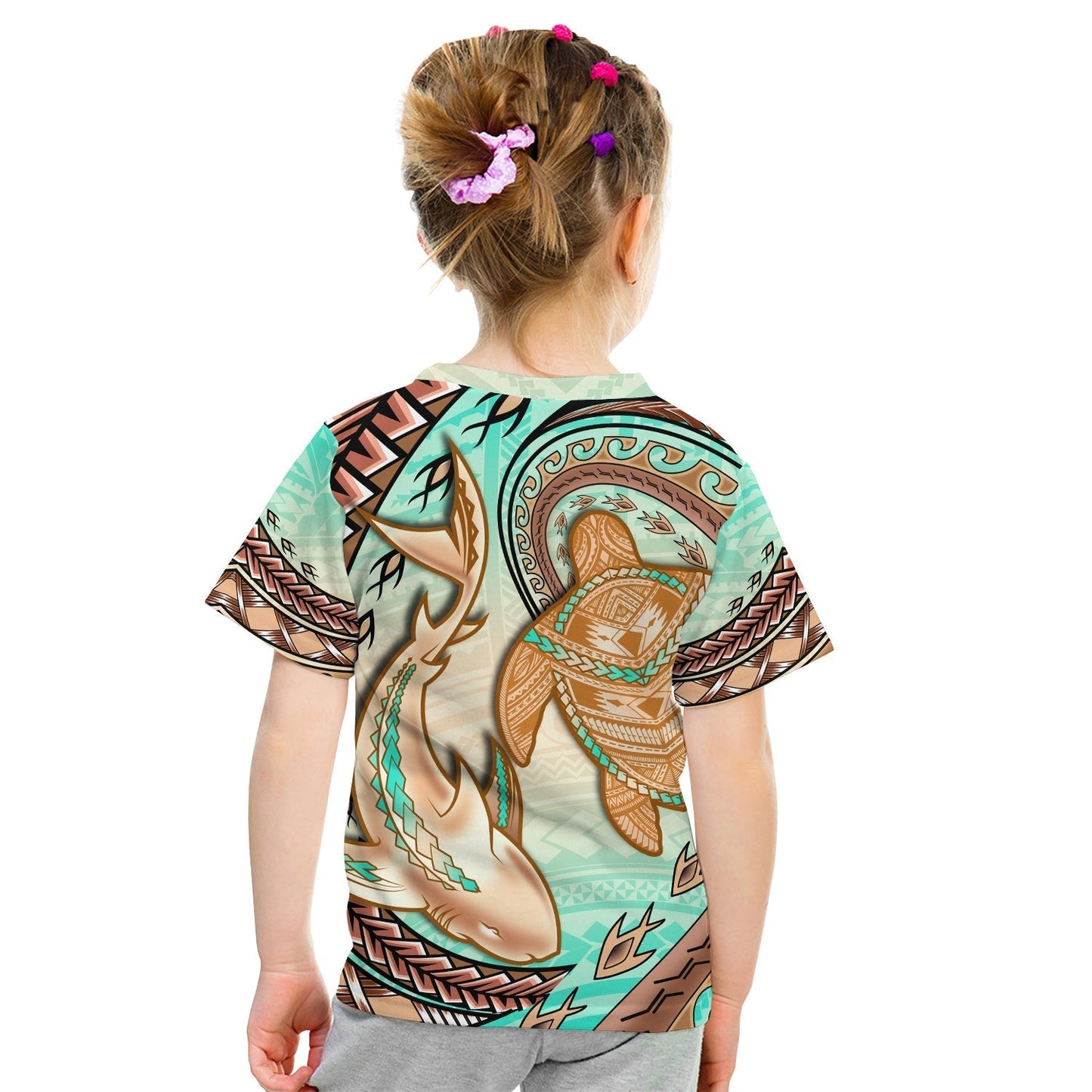 Hawaii T-Shirt Polynesian Shark And Sea Turtle Dreamy Turquoise Artsy Graphic Tee