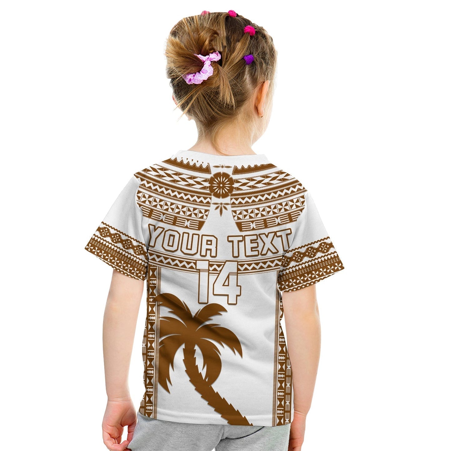 Custom Text And Number Fiji Rugby T-Shirt Pacific The Bati Brown Fijian Tapa Graphic Tee