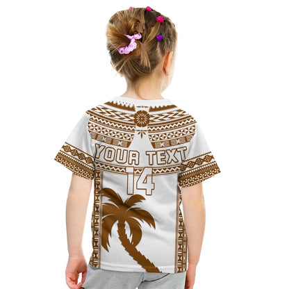 Custom Text And Number Fiji Rugby T-Shirt Pacific The Bati Brown Fijian Tapa Graphic Tee
