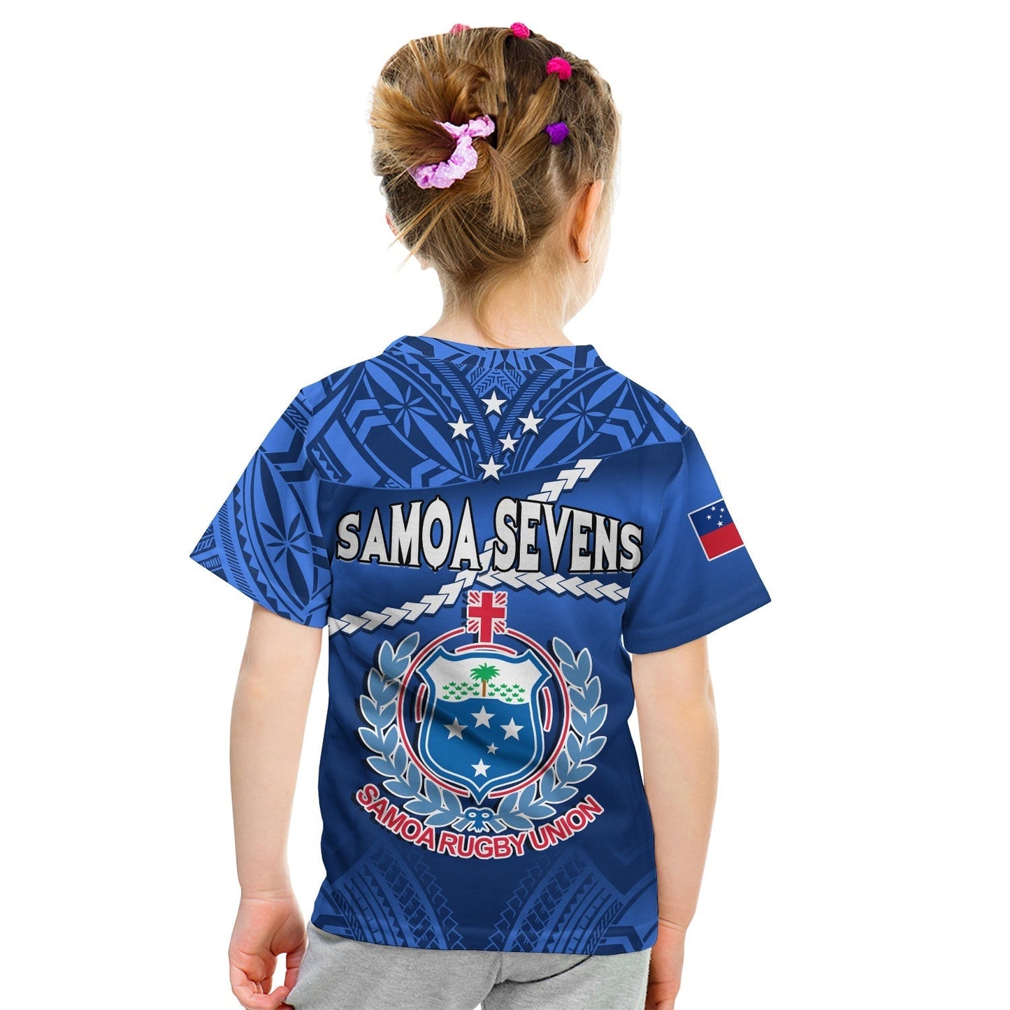 Samoa Rugby T-Shirt Manu Samoa Polynesian Hibiscus Blue Style Graphic Tee