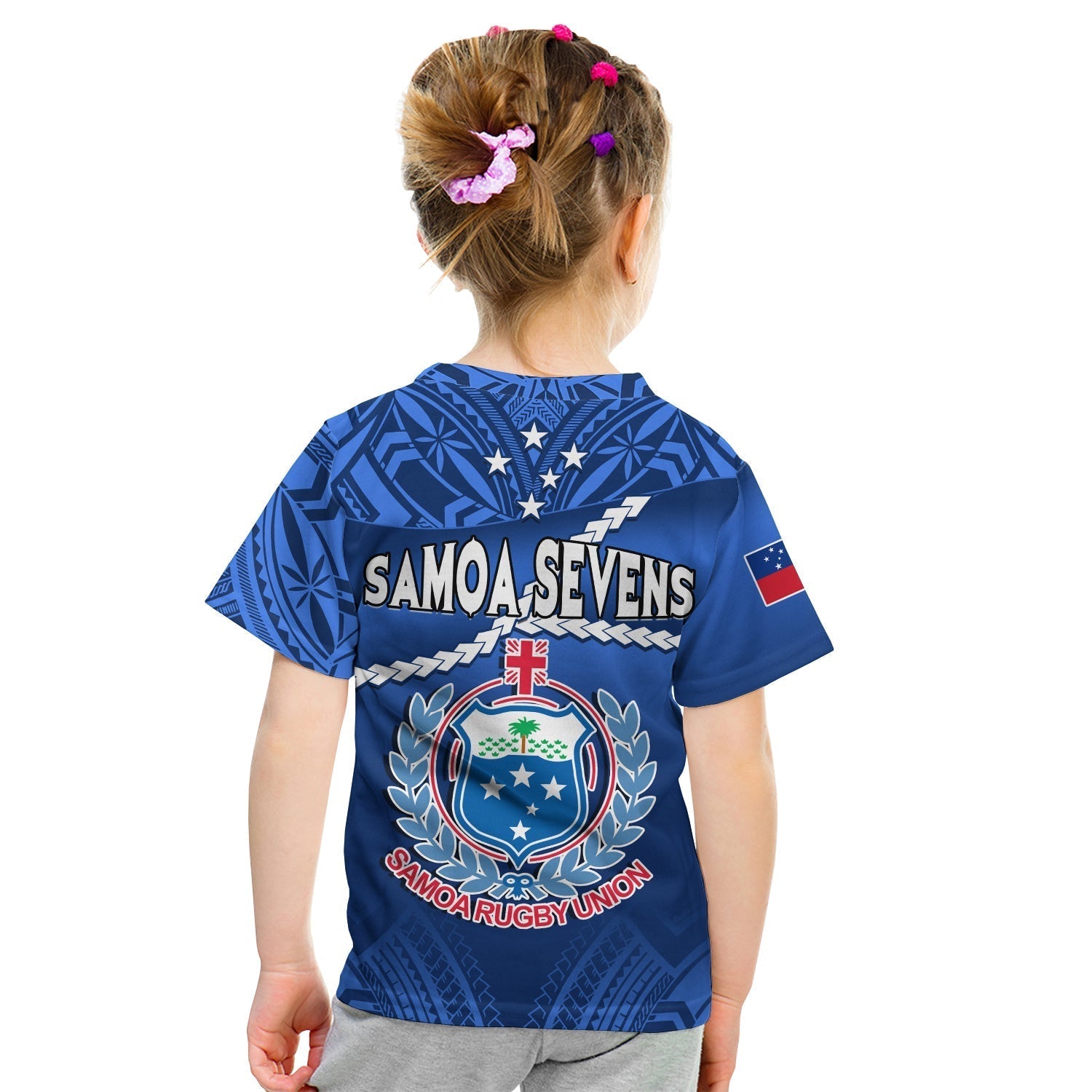 Samoa Rugby T-Shirt Manu Samoa Polynesian Hibiscus Blue Style Graphic Tee