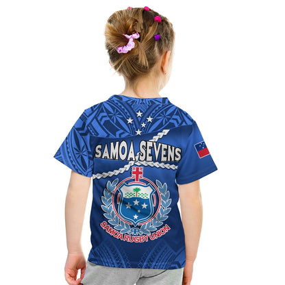 Samoa Rugby T-Shirt Manu Samoa Polynesian Hibiscus Blue Style Graphic Tee