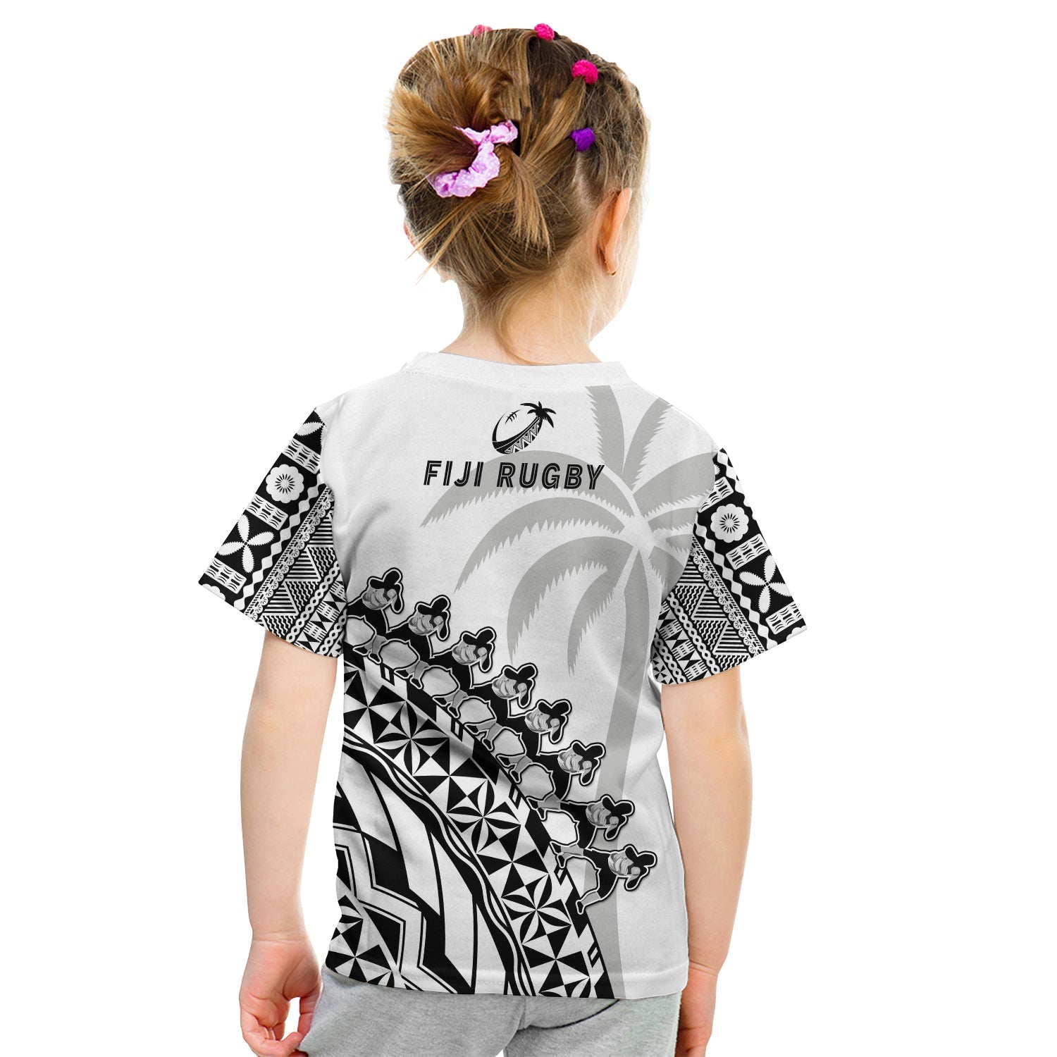 Fiji Rugby T-Shirt Fijian Cibi Dance Tapa Pattern White Graphic Tee