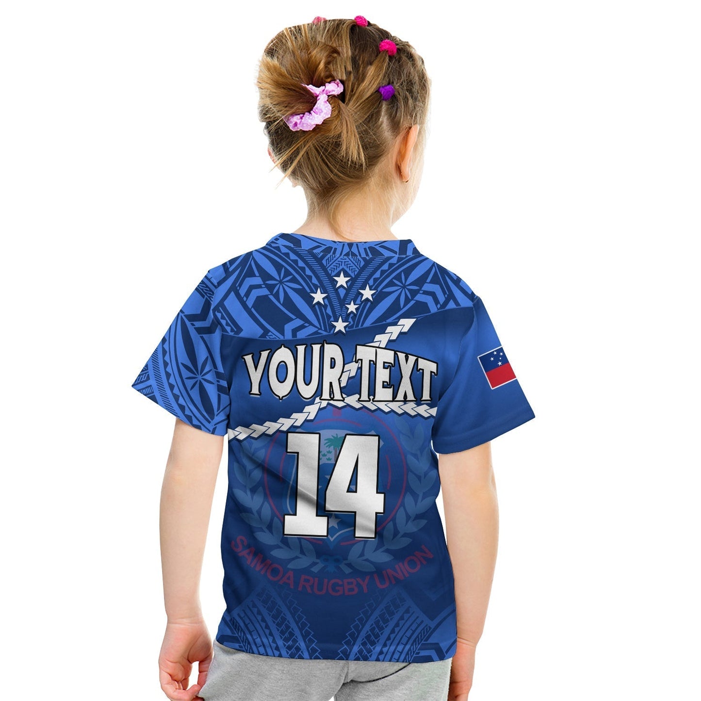 Custom Samoa Rugby T-Shirt Manu Samoa Polynesian Hibiscus Blue Style Graphic Tee