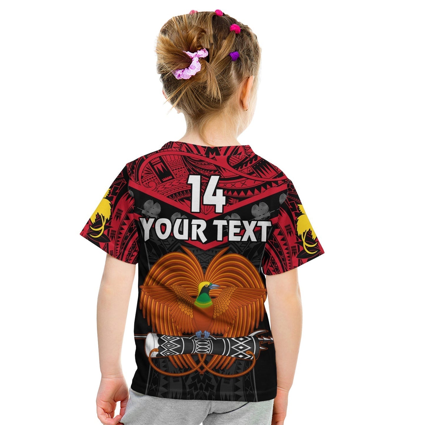Custom Text And Number Papua New Guinea Rugby T-Shirt PNG Kumuls Bird Of Paradise Black Graphic Tee