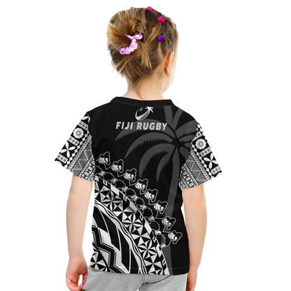 Fiji Rugby T-Shirt Fijian Cibi Dance Tapa Pattern Black Graphic Tee