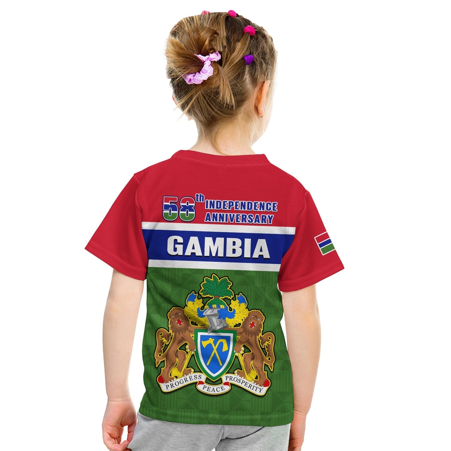 Gambia T-Shirt Happy 58th Independence Anniversary Flag Style Graphic Tee