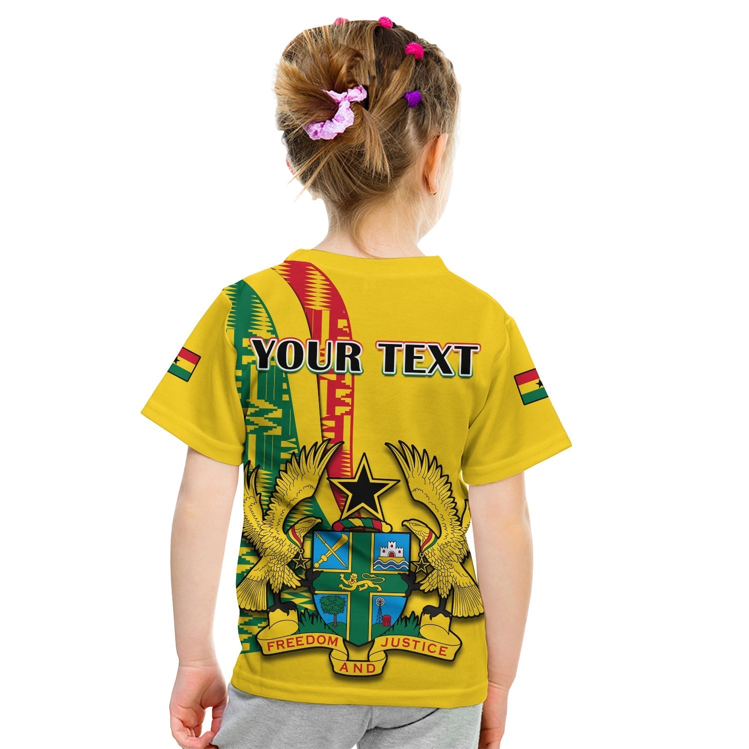 Custom Ghana T-Shirt Ghanan Coat Of Arms Mix Kente Pattern Graphic Tee