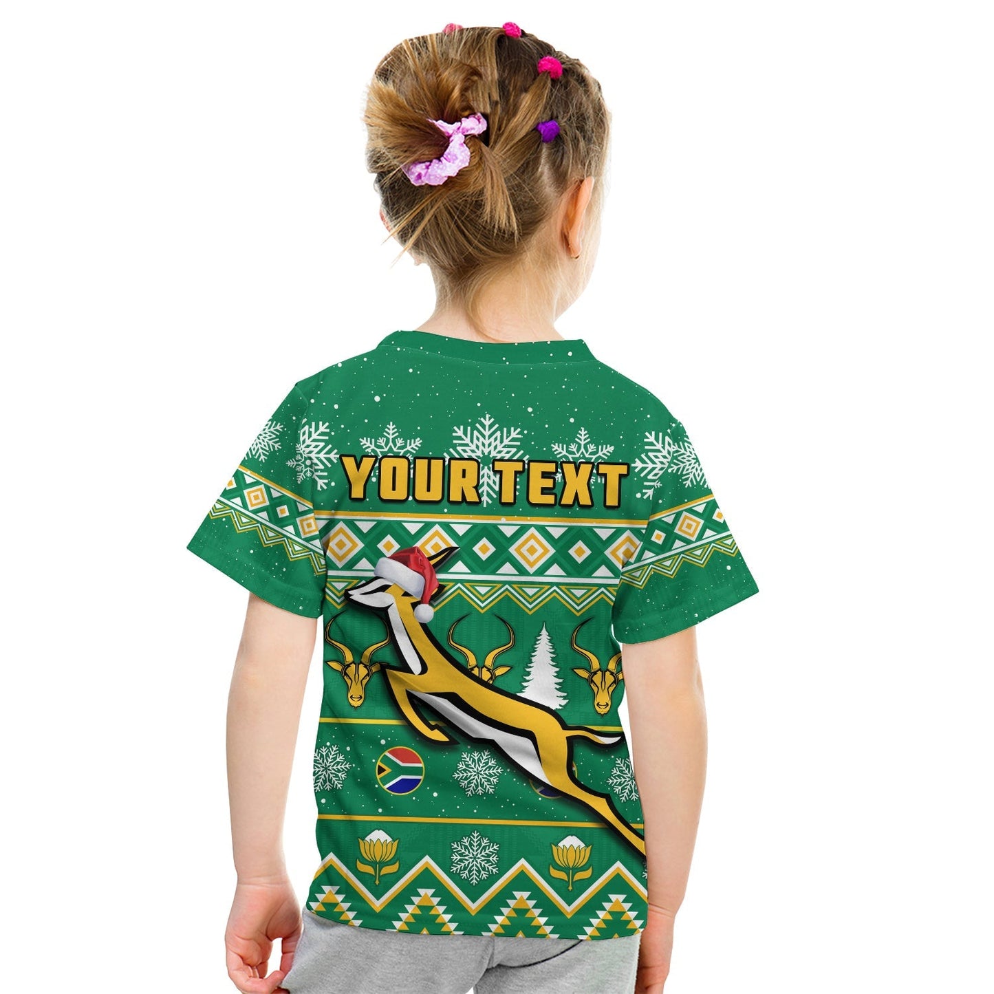 Custom South Africa Rugby Christmas T-Shirt Springboks Proud Geseende Kersfees Graphic Tee