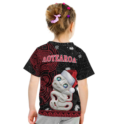 Custom New Zealand Christmas T-Shirt Hei Tiki Red Pohutukawa Meri Kirihimete Graphic Tee