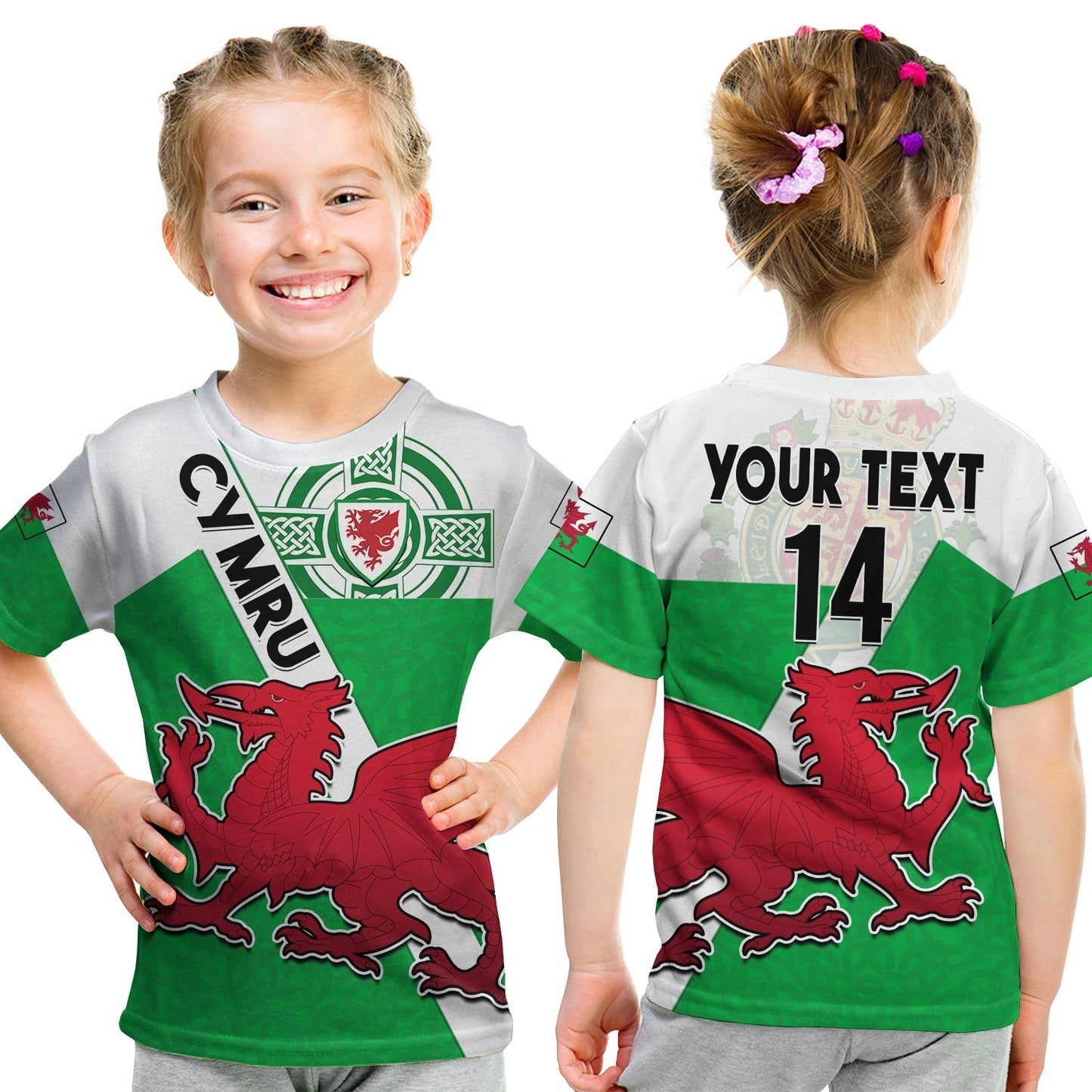 Custom Wales Football T-Shirt Come On Welsh Dragons With Celtic Knot Pattern Graphic Tee