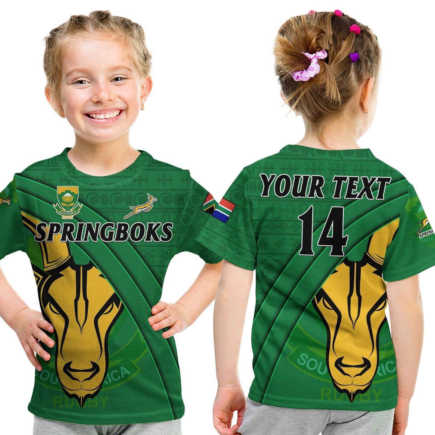 Custom South Africa Rugby T-Shirt Bokke Springbok With African Pattern Stronger Together Graphic Tee