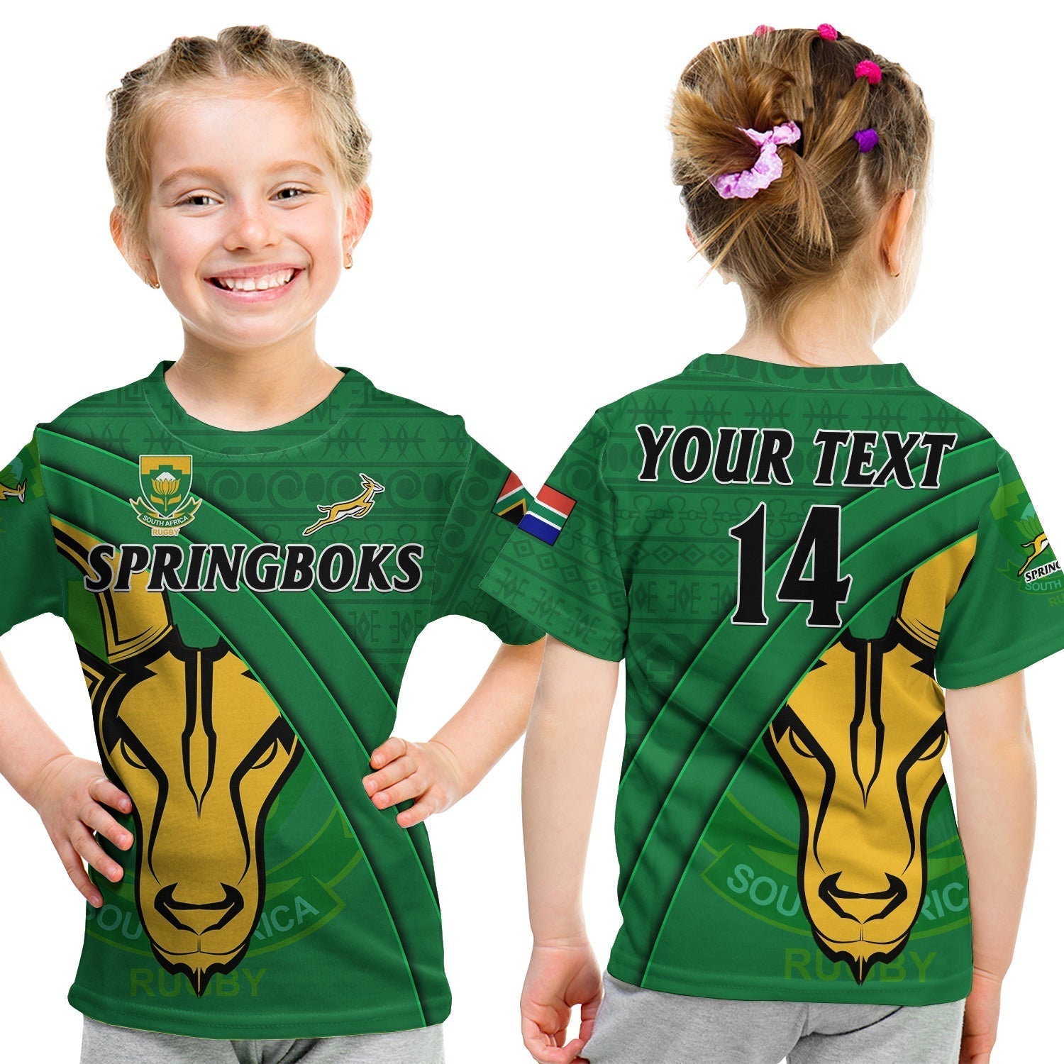 Custom South Africa Rugby T-Shirt Bokke Springbok With African Pattern Stronger Together Graphic Tee