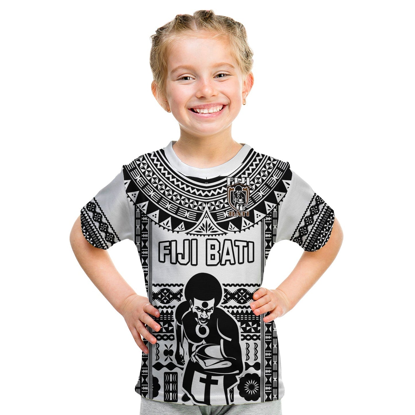 Custom Text And Number Fiji Rugby T-Shirt Pacific The Bati Black Fijian Tapa Graphic Tee