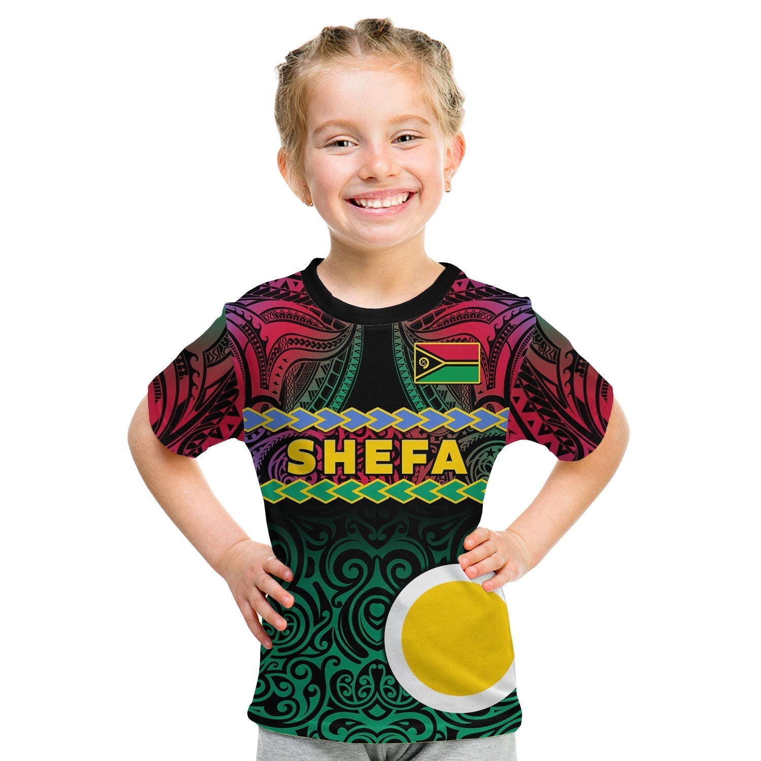 Custom Shefa Province T-Shirt Vanuatu Pig Tusk Polynesian Flag Style Graphic Tee