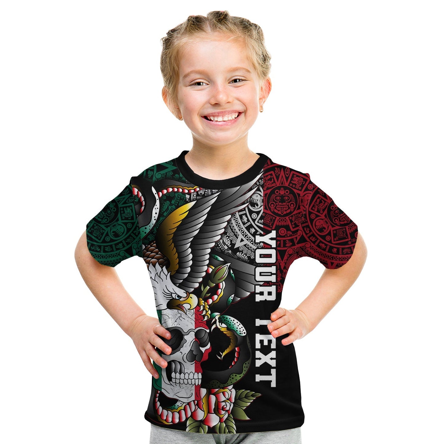 Custom Mexico T-Shirt Mexican Skull Eagle With Angry Snake Graphic Tee