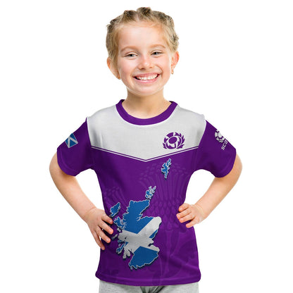 Custom Scottish Rugby T-Shirt Map Of Scotland Thistle Purple Version Graphic Tee