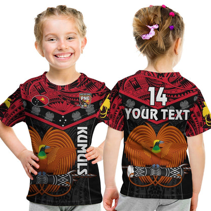 Custom Text And Number Papua New Guinea Rugby T-Shirt PNG Kumuls Bird Of Paradise Black Graphic Tee