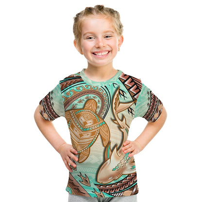 Hawaii T-Shirt Polynesian Shark And Sea Turtle Dreamy Turquoise Artsy Graphic Tee