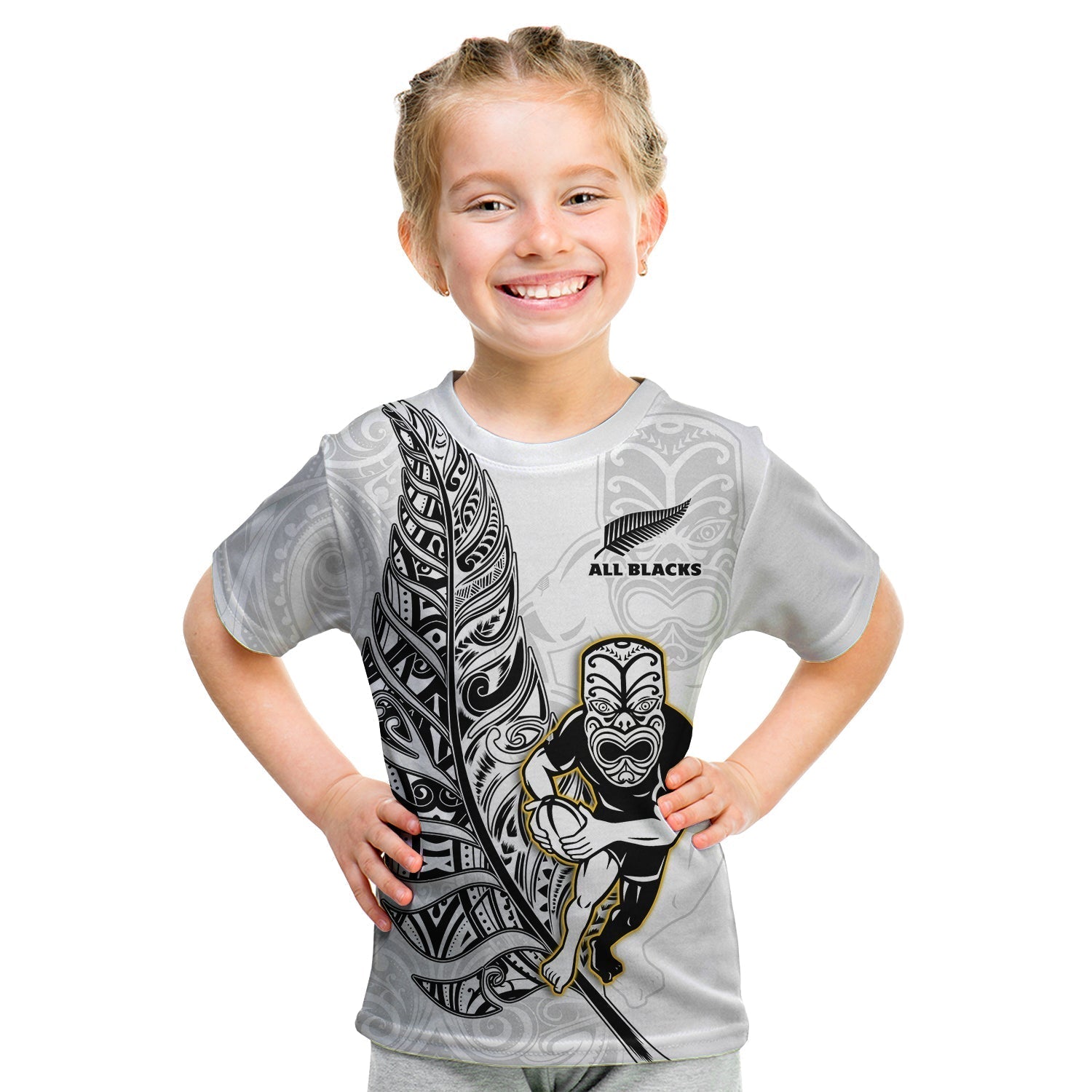 New Zealand 2022 Rugby T-Shirt All Black Silver Fern Maori Pattern Version White Graphic Tee